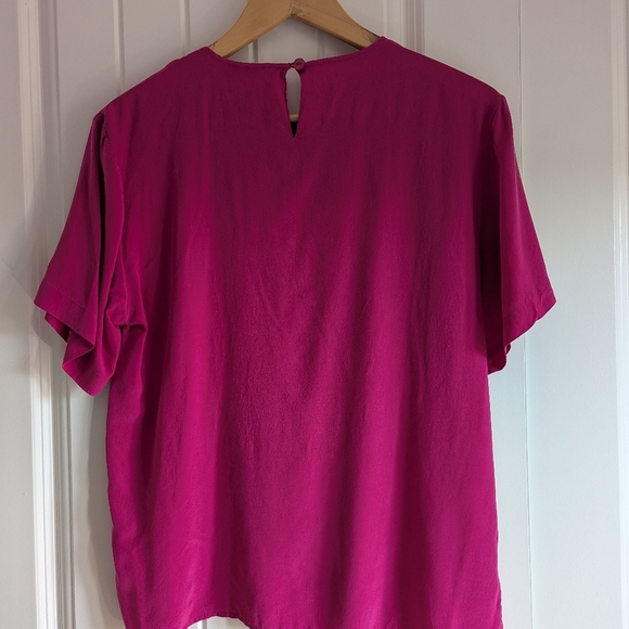 100% Silk Blouse Short Sleeve with Neck detail, Pink, Size M - Picture 8 of 12